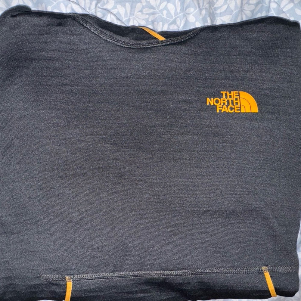 The North Face Medium Gray and Orange hooded pull over with front pocket
